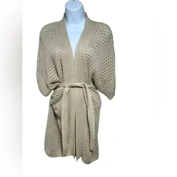 Lauren Conrad Cardigan Sweater Size Medium Open Front Tan waist Tie Knit - Picture 2 of 14
